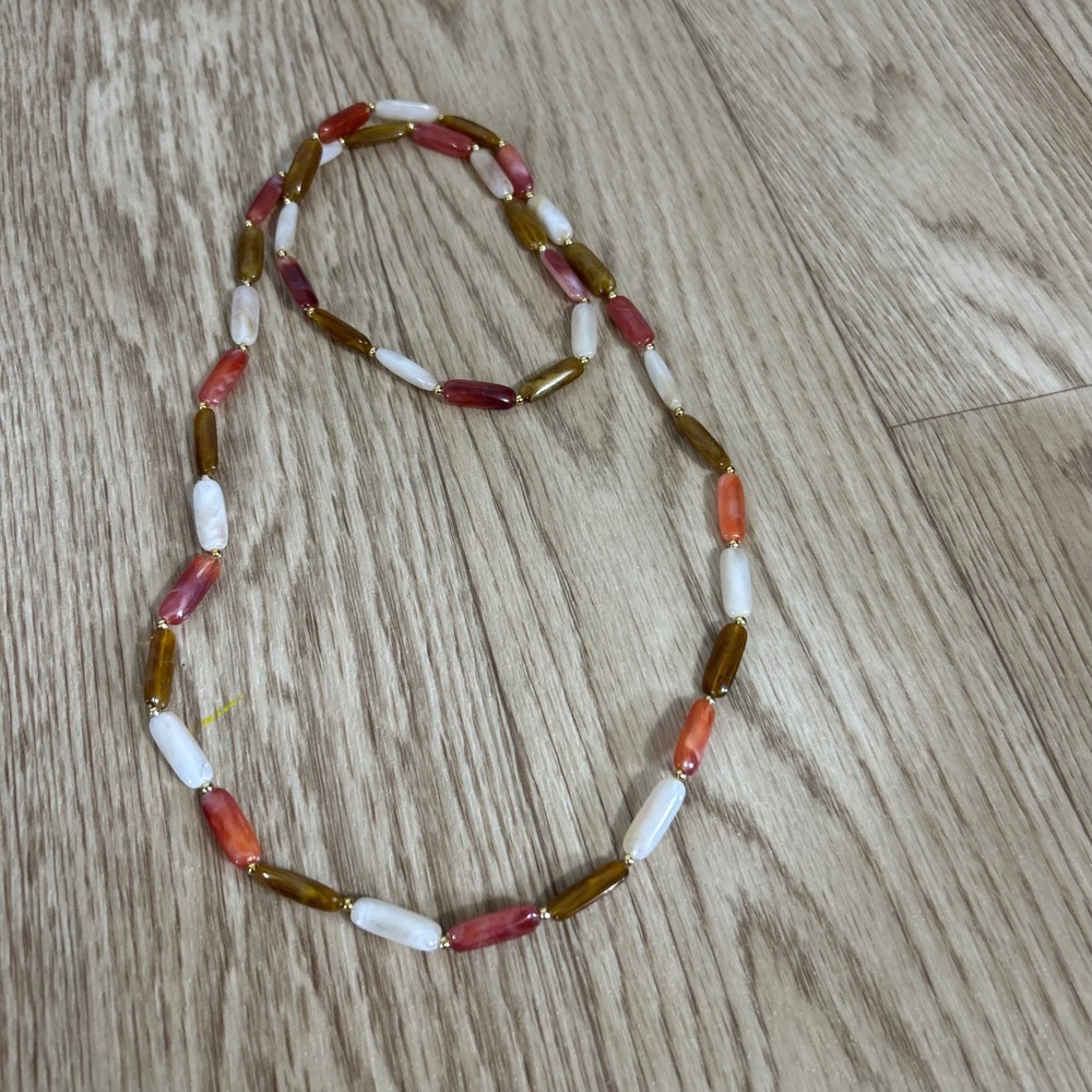 Unbranded Beaded Necklace Women OS Multicolor Marbled Resin Tube Boho